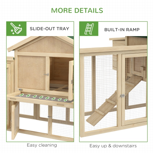 PawHut 80" Chicken Coop, Wooden Hen House Large Rabbit Hutch Poultry Cage Pen with Nesting Box, Run, Ramp, Drawer, for Outdoor Backyard Garden