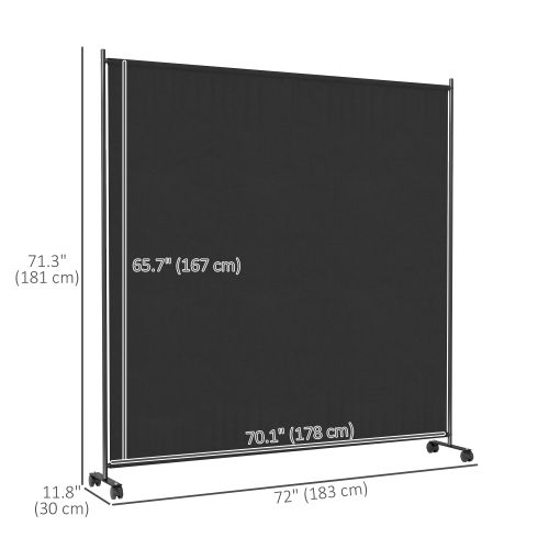 Outsunny Single Panel Room Divider with Lockable Wheels, 6ft Rolling Privacy Screen, Portable Freestanding Room Partition Separator for Home Office