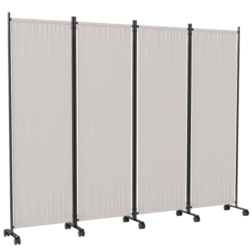 Outsunny 4 Panel Folding Room Divider with Lockable Wheels, 5.6ft Rolling Privacy Screen, Portable Freestanding Room Partition Separator for Home