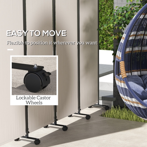 Outsunny 4 Panel Folding Room Divider with Lockable Wheels, 5.6ft Rolling Privacy Screen, Portable Freestanding Room Partition Separator for Home