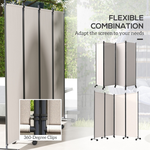 Outsunny 4 Panel Folding Room Divider with Lockable Wheels, 5.6ft Rolling Privacy Screen, Portable Freestanding Room Partition Separator for Home