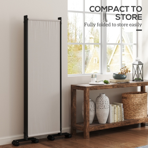 Outsunny 4 Panel Folding Room Divider with Lockable Wheels, 5.6ft Rolling Privacy Screen, Portable Freestanding Room Partition Separator for Home