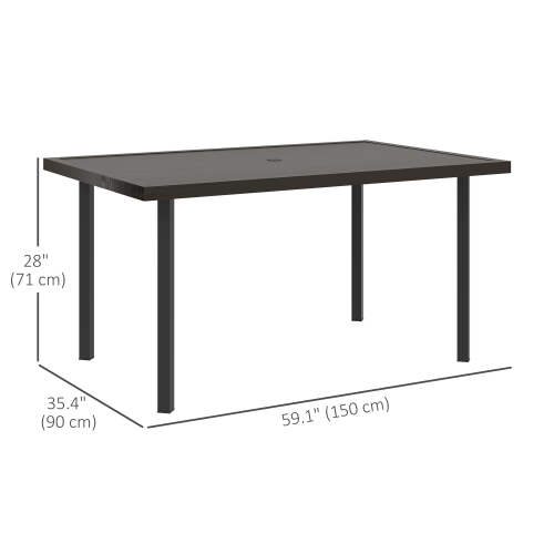 Outsunny Outdoor Dining Table for 6, Steel Patio Table with 2.1" Umbrella Hole, Rectangle Patio Dining Table for Lawn, Garden, Porch, Backyard, 59" x