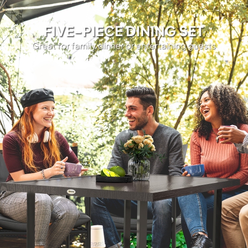 Outsunny Outdoor Dining Table for 6, Steel Patio Table with 2.1" Umbrella Hole, Rectangle Patio Dining Table for Lawn, Garden, Porch, Backyard, 59" x