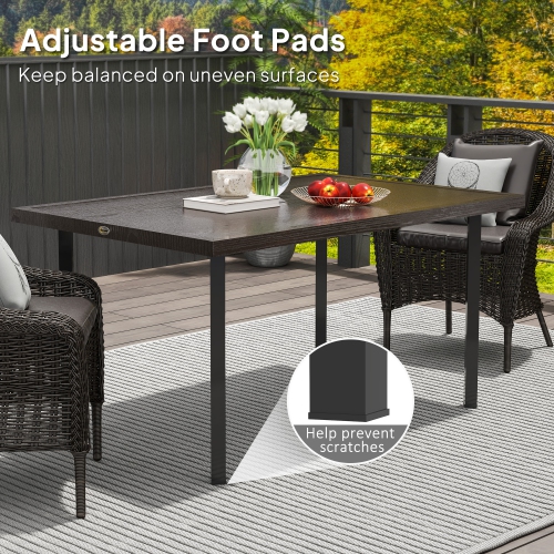Outsunny Outdoor Dining Table for 6, Steel Patio Table with 2.1" Umbrella Hole, Rectangle Patio Dining Table for Lawn, Garden, Porch, Backyard, 59" x