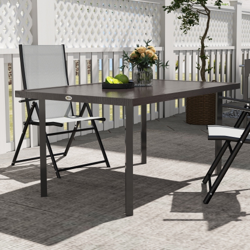Outsunny Outdoor Dining Table for 6, Steel Patio Table with 2.1" Umbrella Hole, Rectangle Patio Dining Table for Lawn, Garden, Porch, Backyard, 59" x