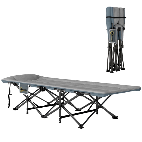 Image 1 of 9.. Outsunny Camping Cot for Adults with Cushion, 26.4" Wide Portable Folding Bed with Storage Pocket and Non-Slip Foot Pads for Outdoor Travel Home