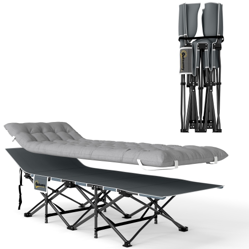 Image 1 of 9.. Outsunny Camping Cot for Adults with Mattress, 25.6" Wide Folding Bed with Carry Bag, Storage Pocket, Non-Slip Feet for Outdoor Travel Home Office,
