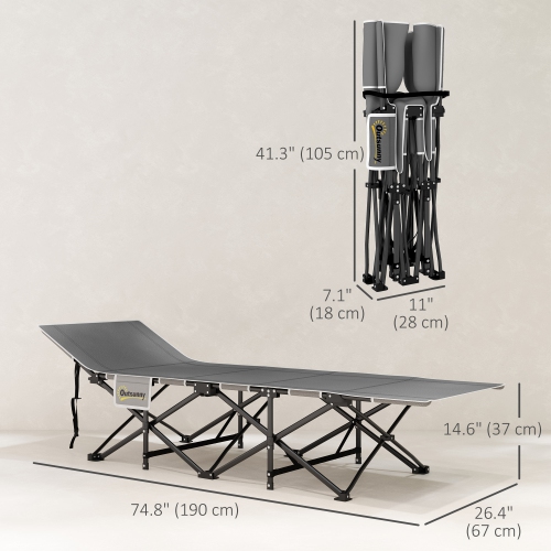 Outsunny Camping Cot for Adults with Mattress, 26.4" Wide Folding Bed with Storage Pocket, Carry Bag and Non Slip Feet for Outdoor Travel Home