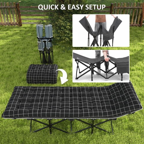 Outsunny Camping Cot for Adults with Mattress, 26.4" Wide Folding Bed with Storage Pocket, Carry Bag and Non Slip Feet for Outdoor Travel Home
