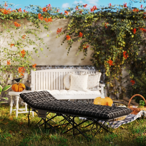 Outsunny Camping Cot for Adults with Mattress, 26.4" Wide Folding Bed with Storage Pocket, Carry Bag and Non Slip Feet for Outdoor Travel Home