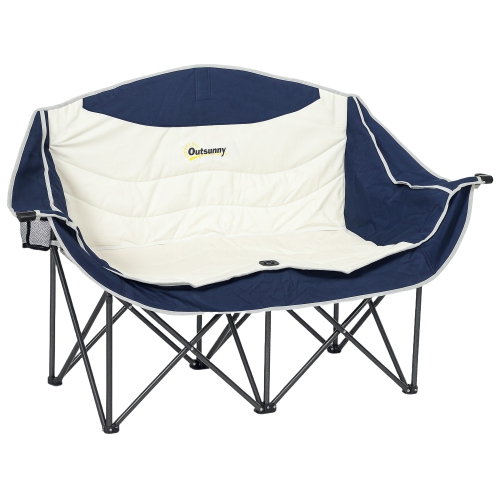 Outsunny Double Camping Chair, Portable Camp Chair with Cup Holder, Wine Glass Holder and Carry Bag, Padded Folding Loveseat for Hiking, Picnic, Beac