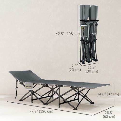 Outsunny Camping Cot for Adults with Mattress, 26.8" Wide Folding Bed with Carry Bag and Non-Slip Feet for Outdoor Travel Home Office, Max Load 330