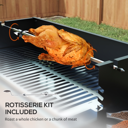 Outsunny Rotisserie Grill Roaster, Charcoal BBQ Split Roaster for Chicken or Turkey with 3-Level Grill Grate, Foldable Storage Shelves, and Wind