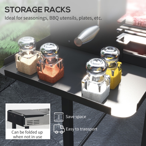 Outsunny Rotisserie Grill Roaster, Charcoal BBQ Split Roaster for Chicken or Turkey with 3-Level Grill Grate, Foldable Storage Shelves, and Wind