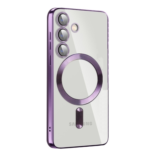 TopSave Soft Clear Case for Samsung Galaxy S25 6.2-inch, Camera Lens Full Protection, with MagSafe, Shockproof Electroplated TPU Cover, Dark Purple