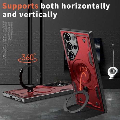 XCRS Defender Case Magsafe Cover, Magnetic Metal Kickstand Ring Holder Shockproof Case for Samsung Galaxy S24 Ultra