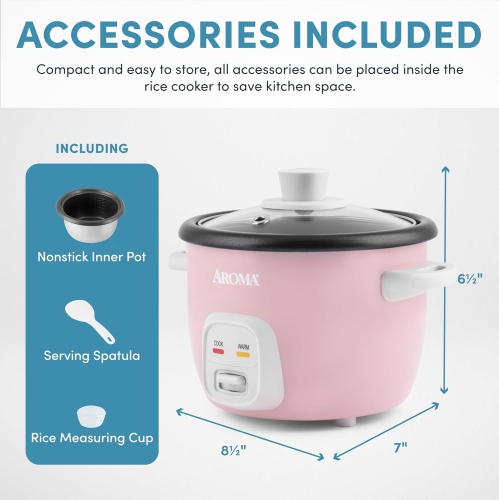 Aroma Housewares 4-Cups / 1Qt. Rice & Grain Cooker (ARC-302NGP), Pink