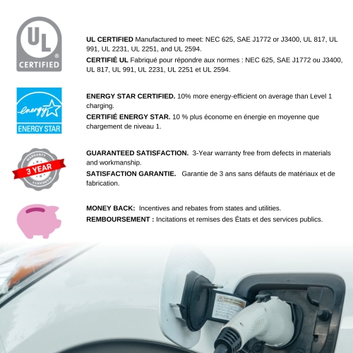 Chargeur câblé J1772 Wi-Fi de niveau 2 48 A d'Emporia Energy avec gestion de charge, blanc