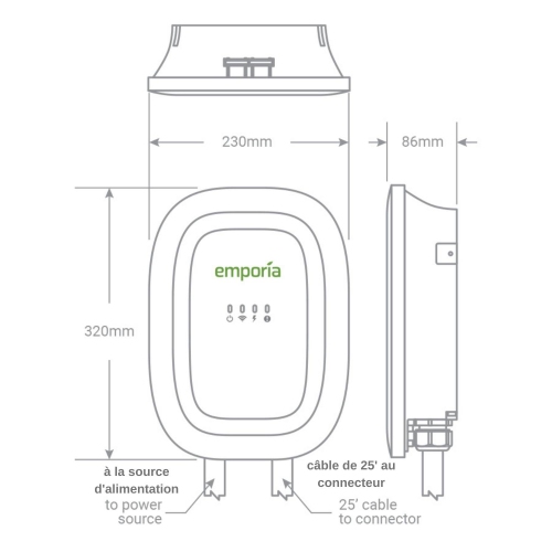 Chargeur câblé J1772 Wi-Fi de niveau 2 48 A d'Emporia Energy avec gestion de charge, blanc