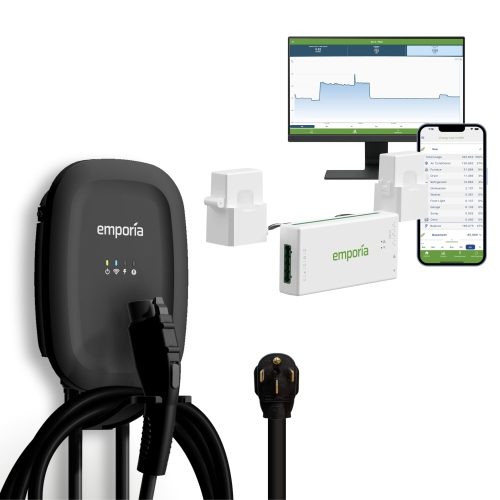 Image 1 of 8.. Emporia Energy Black 40A Wi-Fi Level 2 NEMA 14-50 J1772 EV Charger with Load Management