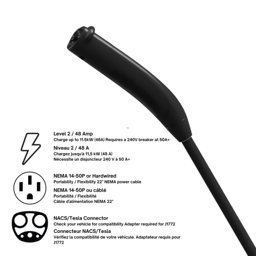 Emporia Energy White 40A Wi-Fi Level 2 NEMA 14-50 NACS EV Charger with Load Management