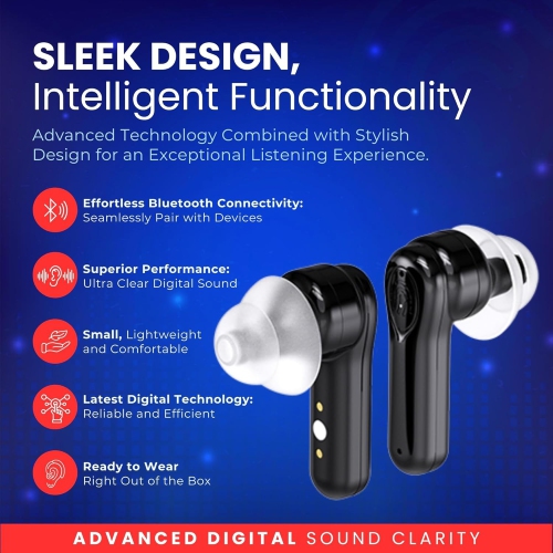 Premium Digital Hearing Aids for Seniors and Adults w/Noise Reduction, Lightweight In-Ear Bluetooth Hearing Amplifiers, Smart App Control,
