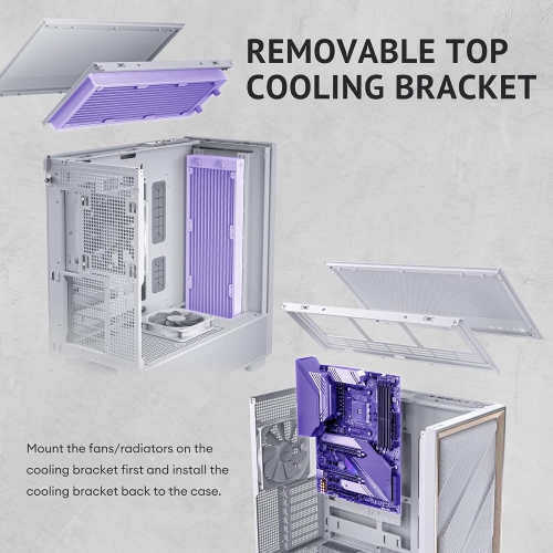 Antec Flux blanc, 5 ventilateurs PWM inclus, jusqu'à 9 ventilateurs simultanément, type C, panneaux en fer maillé et cadre en bois