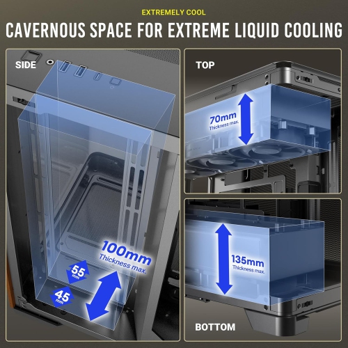C8 d'Antec en bois courbé, ventilateurs non inclus, panneau avant en bois, verre incurvé simple et très grand angle