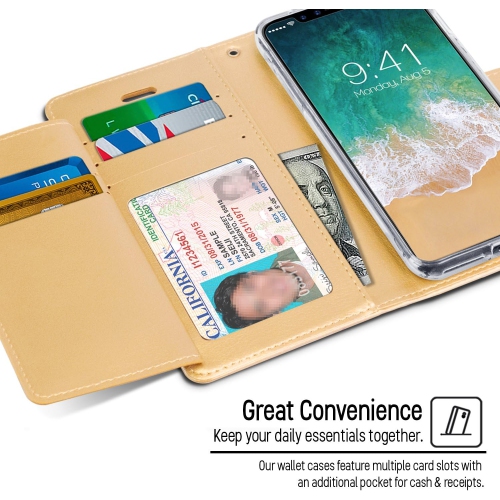 TopSave Goospery RICH MAX(5) Card Slot w/Magnetic Clip Leather Folio Wallet Flip For Samsung Galaxy S25 6.2-inch, Gold