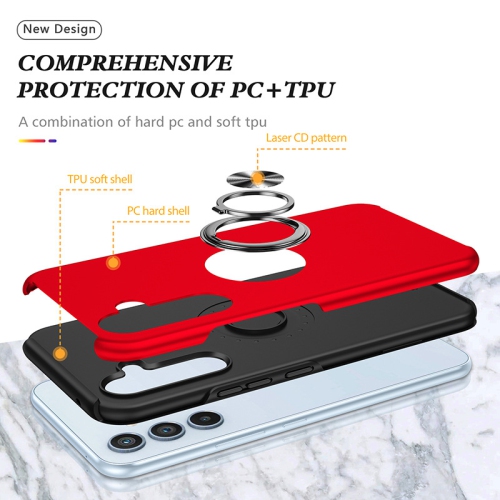 TopSave "Hidden Series" Solid Color PC Back Combine w/Inner Black TPU Bumper Kickstand Armor Case For Samsung Galaxy S25 6.2-inch, Red