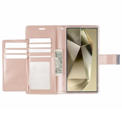 TopSave Goospery RICH MAX(5) Card Slot w/Magnetic Clip Leather Folio Wallet Flip For Samsung Galaxy S25 Ultra 6.9-inch, Rose Gold