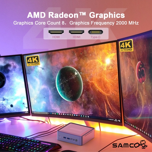 Samco GA01-550 Mini Desktop PC AMD Ryzen 7 5825U 16GB RAM 512GB SSD Wi-Fi 6E BT 5.2 Windows 11 Pro