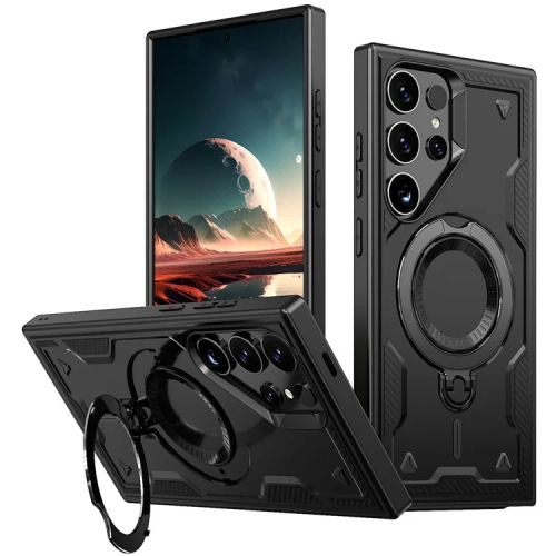 [CS] Shockproof Kickstand Magsafe Case Cover with Ring Stand for Samsung Galaxy S24 Ultra, Black