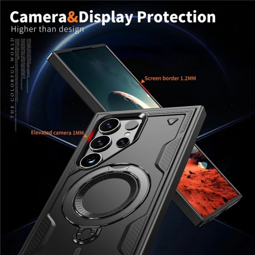 [CS] Shockproof Kickstand Magsafe Case Cover with Ring Stand for Samsung Galaxy S24 Ultra, Red