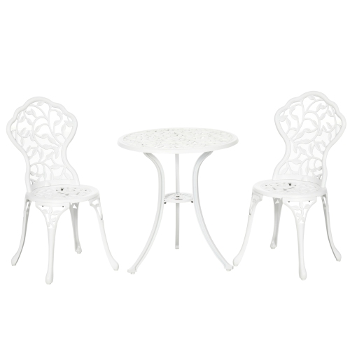 OUTSUNNY  3 Pieces Bistro Set, Patio Table And Chairs With Cast Aluminum Frame for Garden, Balcony, Porch In White