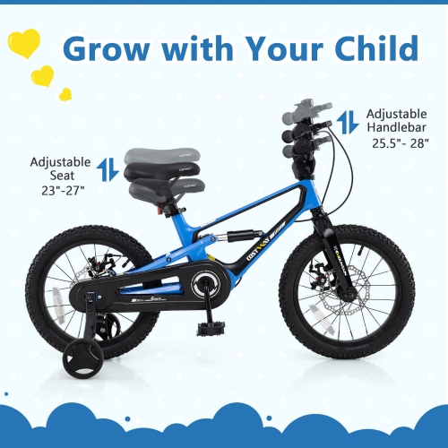 Costway 16 Inch Children Bicycle with Training Wheels & Double Disc Brakes Adjustable Seat Magnesium Alloy