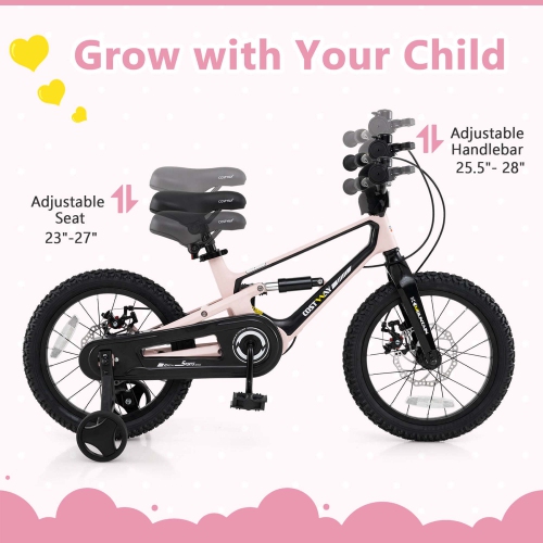 Costway 16 Inch Children Bicycle with Training Wheels & Double Disc Brakes Adjustable Seat Magnesium Alloy