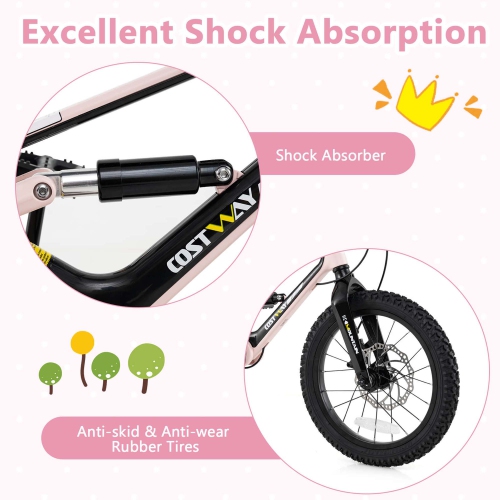 Costway 16 Inch Children Bicycle with Training Wheels & Double Disc Brakes Adjustable Seat Magnesium Alloy