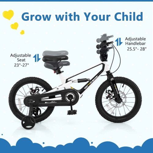 Costway 16 Inch Children Bicycle with Training Wheels & Double Disc Brakes Adjustable Seat Magnesium Alloy