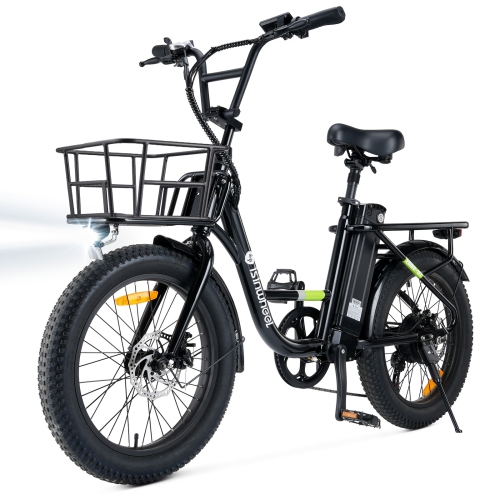 isinwheel U7 Adults Electric Cargo Bike with Basket(500W Motor/ 80KM Range/ 32KM/h Top Speed/20"×3.0 Fat Tire/48V 10.4h/UL2849 & CFR1512