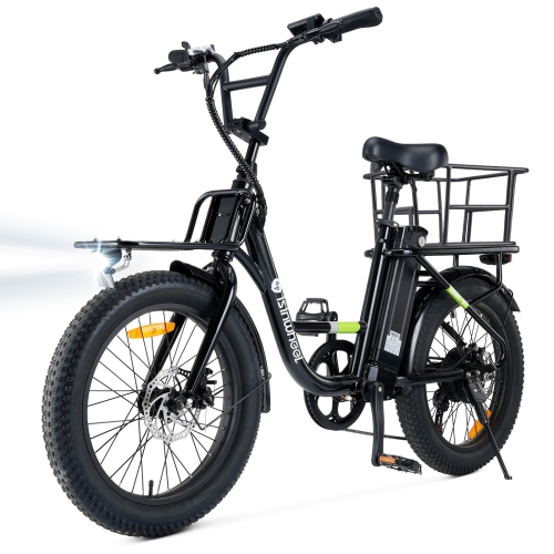 isinwheel U7 Adults Electric Cargo Bike with Basket(500W Motor/ 80KM Range/ 32KM/h Top Speed/20"×3.0 Fat Tire/48V 10.4h/UL2849 & CFR1512