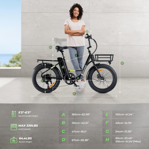 isinwheel U7 Adults Electric Cargo Bike with Basket(500W Motor/ 80KM Range/ 32KM/h Top Speed/20"×3.0 Fat Tire/48V 10.4h/UL2849 & CFR1512