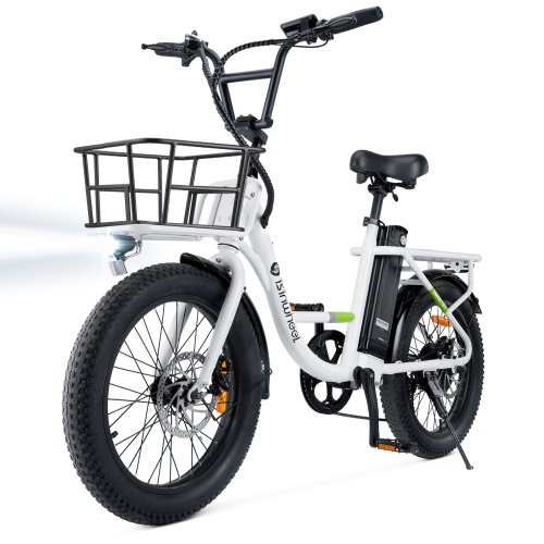isinwheel U7 Adults Electric Cargo Bike with Basket(500W Motor/ 80KM Range/ 32KM/h Top Speed/20"×3.0 Fat Tire/48V 10.4h/UL2849 & CFR1512