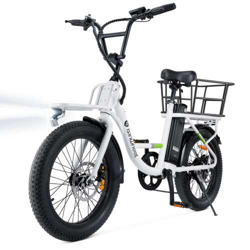 isinwheel U7 Adults Electric Cargo Bike with Basket(500W Motor/ 80KM Range/ 32KM/h Top Speed/20"×3.0 Fat Tire/48V 10.4h/UL2849 & CFR1512