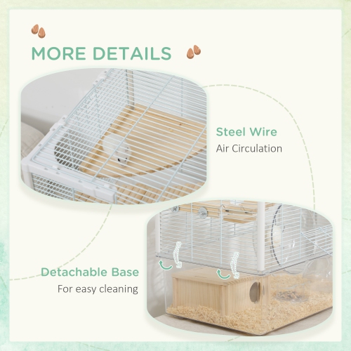 PawHut Hamster Cage, Transparent Small Animal House with Deep Bottom, Wooden Ramp, Hut, Bathroom and Exercise Wheel for Hamster and Gerbil, 23.2" L x