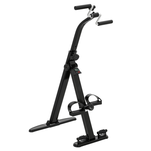 Soozier Seated Pedal Exerciser, Foldable Hand Arm Leg Exercise Bike Height-adjustable with LCD Monitor and Foot Massage Rollers for Seniors Elderly R
