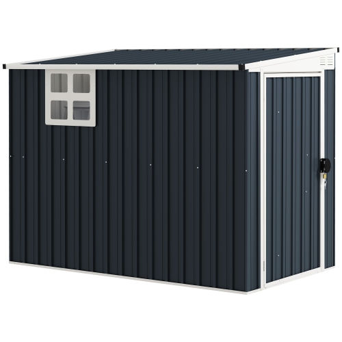 OUTSUNNY  4' X 8' Outdoor Storage Shed, Metal Garden Shed With Window, 2 Vents And Lockable Door, for Backyard, Garden, Lawn, Dark In Grey
