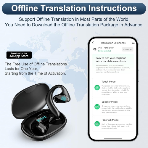 144 Language Translator Earbuds Two Way Real-time Translation Language with Bluetooth & APP Online Instant Voice Translation for Travel Business