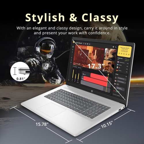 HP 17.3" FHD IPS Anti-Glare Laptop, Intel 7-150U, 800GB Storage, 16GB RAM, Intel Graphics, 1080p FHD Camera, Fast Charge, Win 11 Pro, Silver